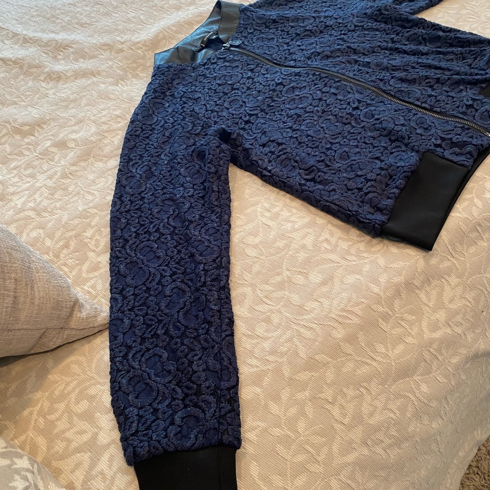 Stella Dot Chic Navy Lace Bomber Jacket
